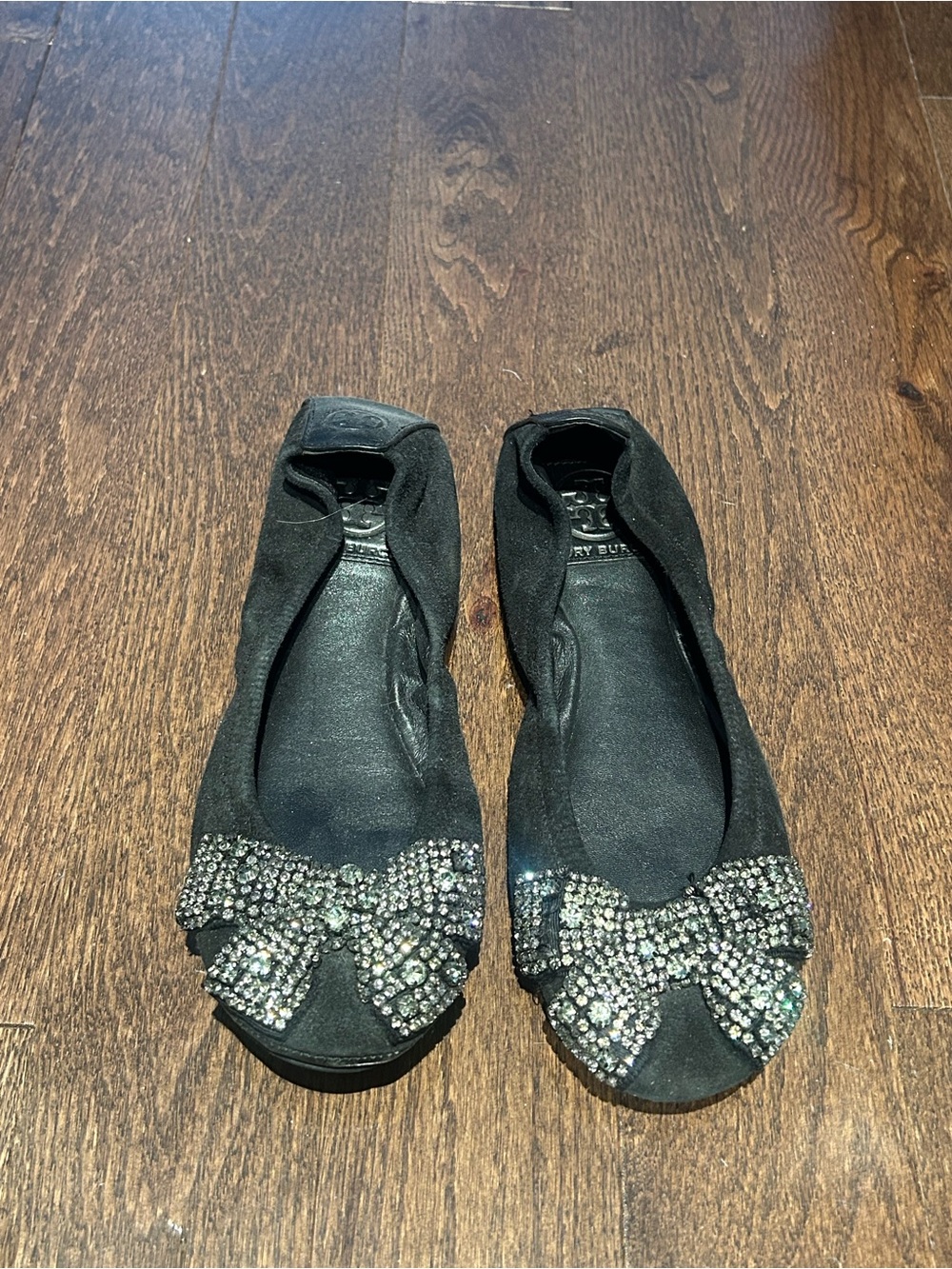 Tory Burch Black Crystal Bow Ballet Flats - Women
